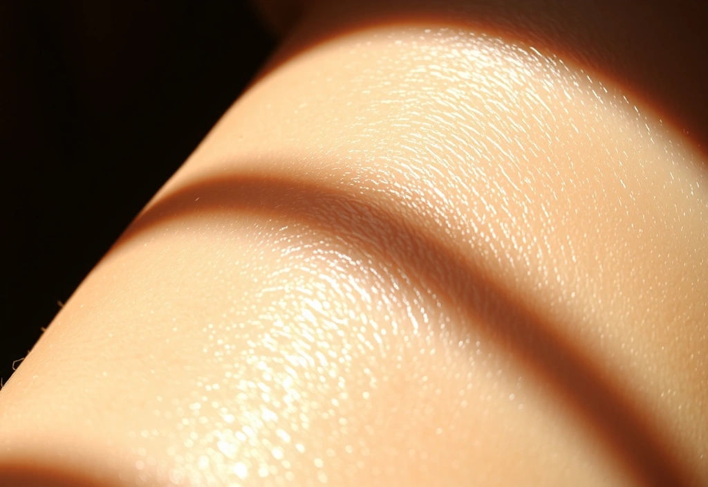 Close-up of a glowing, healthy skin texture with natural light