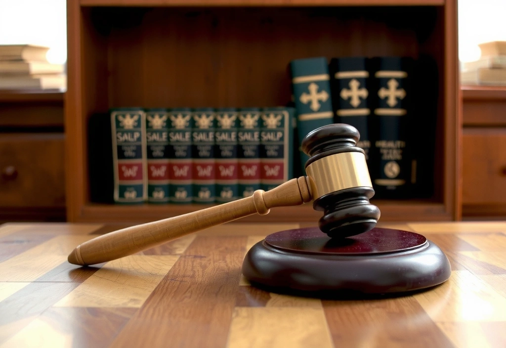 Gavel and law books on a wooden desk, symbolizing legal terms and regulations